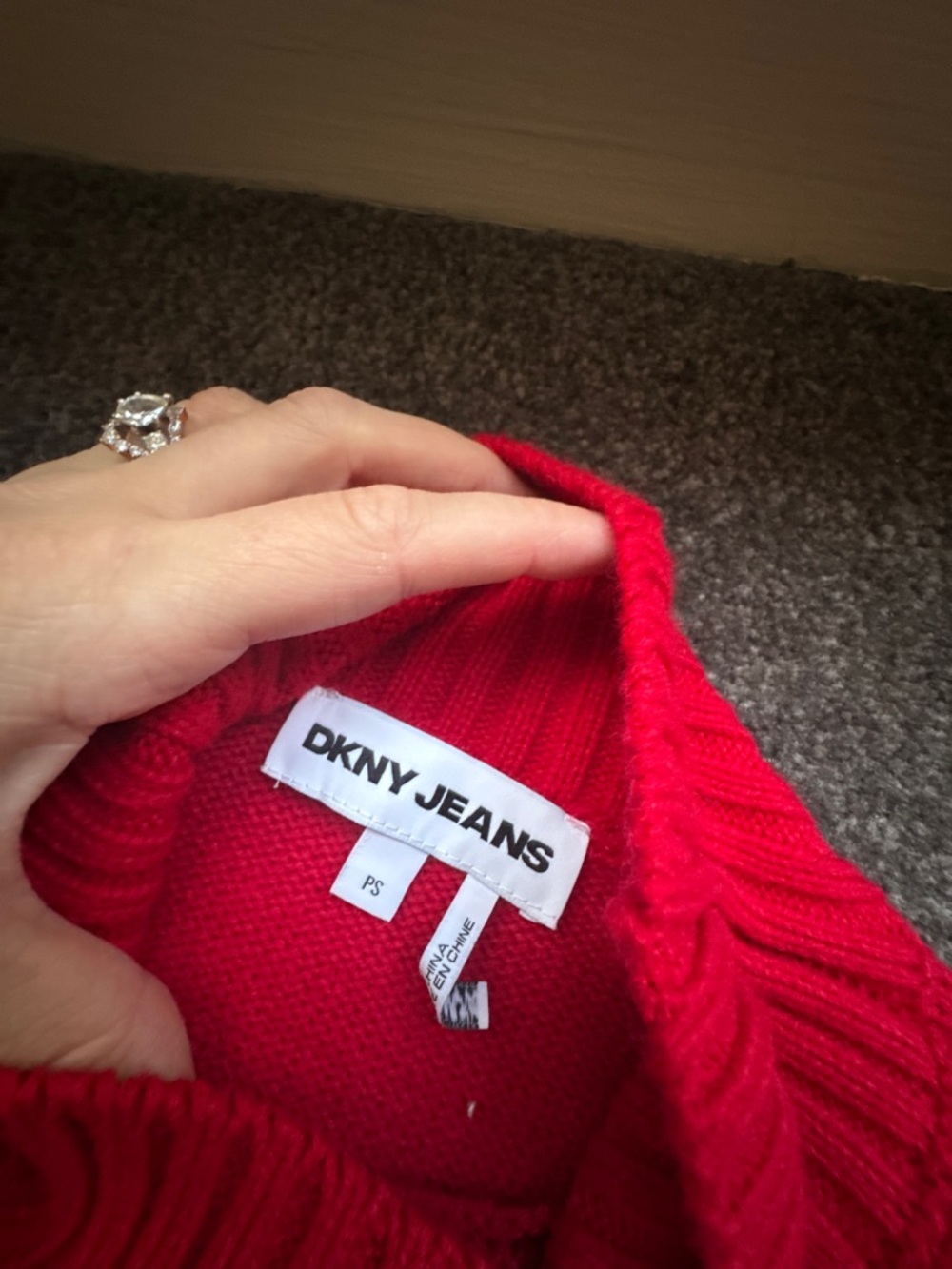 DKNY Red Mock Neck Sweater with Black Logo - Picture 3 of 4
